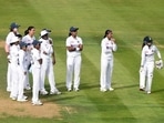 India players watch a review for the wicket of England's Heather Knight