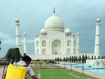Taj Mahal will be sanitised three times a day, superintending archaeologist, ASI, Agra Circle, Vasant Kumar Swarnakar told news agency PTI on Tuesday.(ANI Photo) Taj Mahal will be sanitised three times a day, superintending archaeologist, ASI, Agra Circle, Vasant Kumar Swarnakar told news agency PTI on Tuesday.(ANI Photo)