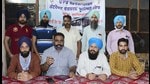 The union representatives addressing a press conference at the bus stand in Ludhiana on Wednesday. (Harsimar Pal Singh/HT) The union representatives addressing a press conference at the bus stand in Ludhiana on Wednesday. (Harsimar Pal Singh/HT)