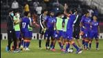India's Sandesh Jhingan applauds fans after the match against Afghanistan in Doha on Tuesday. (REUTERS) India's Sandesh Jhingan applauds fans after the match against Afghanistan in Doha on Tuesday. (REUTERS)