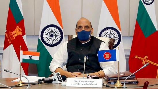 Rajnath Singh’s comments during a virtual address at the 8th ASEAN Defence Ministers Meeting Plus came at a time when Beijing’s aggressive posturing in the resource-rich waters of South China Sea has attracted global attention. (ANI Photo) Rajnath Singh’s comments during a virtual address at the 8th ASEAN Defence Ministers Meeting Plus came at a time when Beijing’s aggressive posturing in the resource-rich waters of South China Sea has attracted global attention. (ANI Photo)