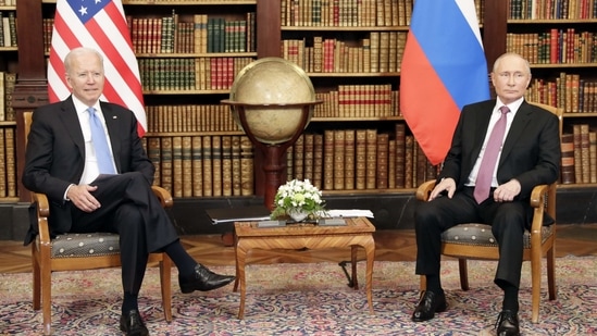 US President Joe Biden meets with Russian President Vladimir Putin at the 'Villa la Grange' in Geneva.(AFP)