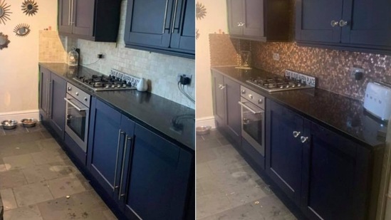 The images showing renovation of kitchen with pennies have left people in awe.(Facebook/@Billie Jo Welsby)