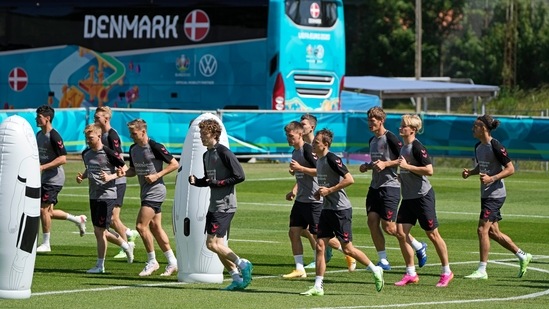 Danish players exercise during a training session of Denmark's national team in Helsingor, Denmark, Tuesday (AP) Danish players exercise during a training session of Denmark's national team in Helsingor, Denmark, Tuesday (AP)