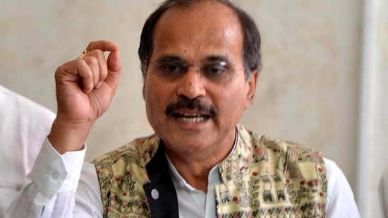 Adhir Chowdhury (of the Congress) started reading out a note on why the subject needs to be added to the agenda of the panel for FY 21-22 (ANI Photo) Adhir Chowdhury (of the Congress) started reading out a note on why the subject needs to be added to the agenda of the panel for FY 21-22 (ANI Photo)