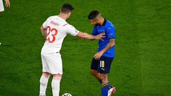 Lorenze Insigne was came down inside the Switzerland box and he appealed for a penalty but the referee decided against it.(AP)
