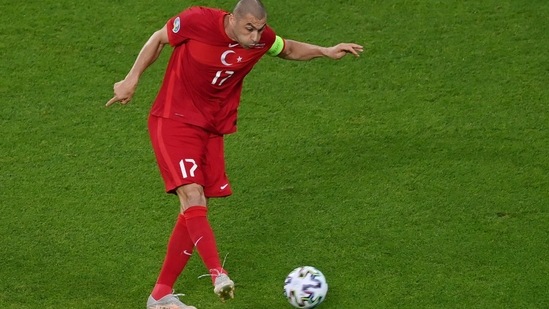 Turkey had their first sight on goal through captain Burak Yilmaz, whose shot was deflected behind for a corner. He was livid for nothing scoring on that occasion. (AP)