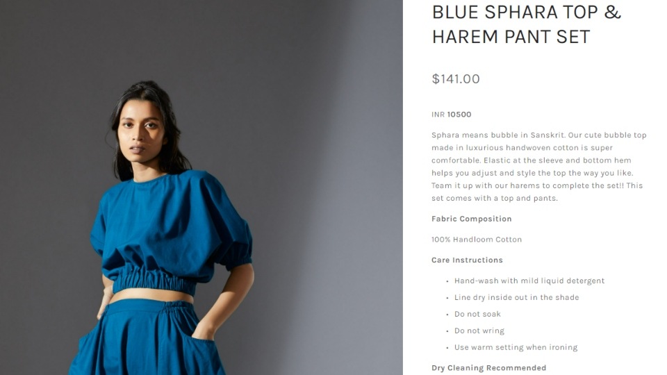 The blue Sphara top and harem pant set(theyellowdot.net)