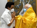 PM Narendra Modi with Tamil Nadu chief minister MK Stalin in New Delhi. (ANI Photo) PM Narendra Modi with Tamil Nadu chief minister MK Stalin in New Delhi. (ANI Photo)