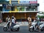 Policemen on duty during Covid-19 lockdown in Kochi, Kerala. Policemen on duty during Covid-19 lockdown in Kochi, Kerala.