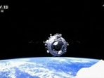 The docking process in space between the Tianhe core module of China's space station and a crewed Shenzhou-12 spaceship. The docking process in space between the Tianhe core module of China's space station and a crewed Shenzhou-12 spaceship.