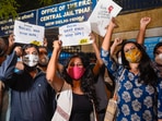 Friends and student activists gathered outside the jail complex on Thursday, welcoming the three as they walked out of the prison.(PTI Photo/Kamal Singh)(PTI) Friends and student activists gathered outside the jail complex on Thursday, welcoming the three as they walked out of the prison.(PTI Photo/Kamal Singh)(PTI)