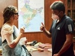Kangana Ranaut and AL Vijay while working on Thalaivi. Kangana Ranaut and AL Vijay while working on Thalaivi.