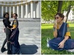 Both Taapsee and her sister have flooded their social media handles with pictures and videos of themselves exploring the iconic architectures of Moscow. Bollywood celebs are often seen donning fancy designer outfits when they are vacationing abroad but the 'Manmarziyaan' actor hit the streets of Moscow in a blue cotton saree and white sneakers.(Instagram/@taapsee)