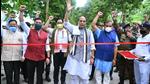 Defence Minister Rajnath Singh inaugurated 12 roads built by the Border Roads Organisation (BRO) in the Northern and Eastern border areas, in Assam’s Lakhimpur on Thursday. Chief Minister of Assam Dr. Himanta Biswa Sarma, Chief Minister of Arunachal Pradesh Pema Khandu, Union Minister of State (Independent Charge) for Youth Affairs and Sports, Minority Affairs Kiren Rijiju were also present at the event. (ANI PHOTO.) Defence Minister Rajnath Singh inaugurated 12 roads built by the Border Roads Organisation (BRO) in the Northern and Eastern border areas, in Assam’s Lakhimpur on Thursday. Chief Minister of Assam Dr. Himanta Biswa Sarma, Chief Minister of Arunachal Pradesh Pema Khandu, Union Minister of State (Independent Charge) for Youth Affairs and Sports, Minority Affairs Kiren Rijiju were also present at the event. (ANI PHOTO.)