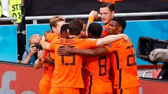 Netherlands' players celebrate a goal. (AP) Netherlands' players celebrate a goal. (AP)