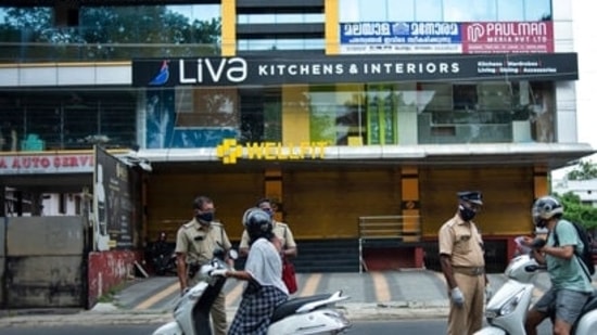 Policemen on duty during Covid-19 lockdown in Kochi, Kerala. Policemen on duty during Covid-19 lockdown in Kochi, Kerala.