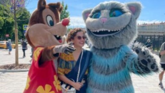 Taapsee gets goofy as she gets snapped with costumed characters in Moscow. (Instagram/@taapsee)