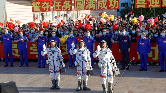 China launched Nie Haisheng, Liu Boming and Tang Hongbo into orbit aboard the spacecraft Shenzhou-12. (Reuters Photo)