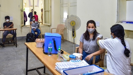 Bengaluru: A medic administers COVID-19 vaccine dose to a student during a special vaccination drive organised by the Karnataka government for the students, who are going abroad for education and employment, in Bengaluru, Wednesday, June 2, 2021. (PTI) Bengaluru: A medic administers COVID-19 vaccine dose to a student during a special vaccination drive organised by the Karnataka government for the students, who are going abroad for education and employment, in Bengaluru, Wednesday, June 2, 2021. (PTI)