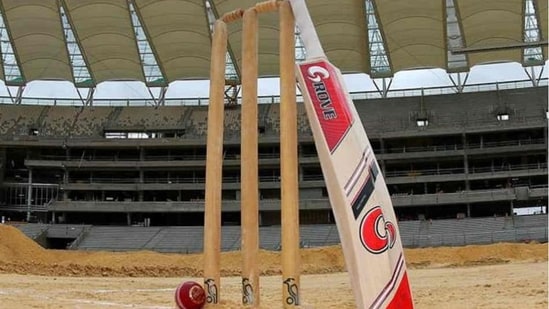 A bat, ball and stumps resting on a cricket ground.(Archive images)
