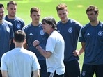 Germany's national coach Joachim Low speaks to the team during training at Herzogenaurach(AP) Germany's national coach Joachim Low speaks to the team during training at Herzogenaurach(AP)