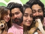 Varun Dhawan and Natasha Dalal pose with their pup Joey.