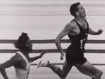 Milkha Singh (left) finishing 4th, behind South Africa's Malcolm Spence (right) in the 1960 Rome Olympics 400 metre final race.