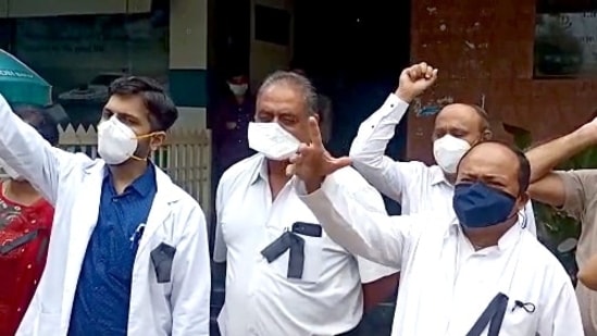 A photo from earlier this month of IMA holding protests against assaults on doctors and healthcare workers (ANI) A photo from earlier this month of IMA holding protests against assaults on doctors and healthcare workers (ANI)
