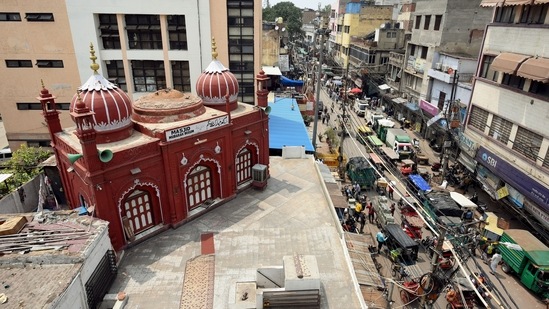 The central dome of Masjid Mubarak Begum was damaged during a storm in July last year. (Photo by Amal KS/ Hindustan Times)(Amal KS/HT PHOTO)