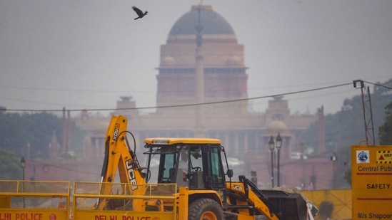 Construction work underway as part of the Central Vista Redevelopment Project, at Rajpath in New Delhi, Thursday, May 6, 2021. (PTI)