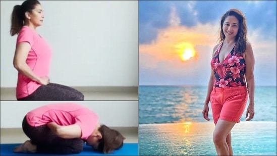 Madhuri Dixit suggests strengthening the digestive organs with Yoga’s Mudrasana(Instagram/madhuridixitnene)