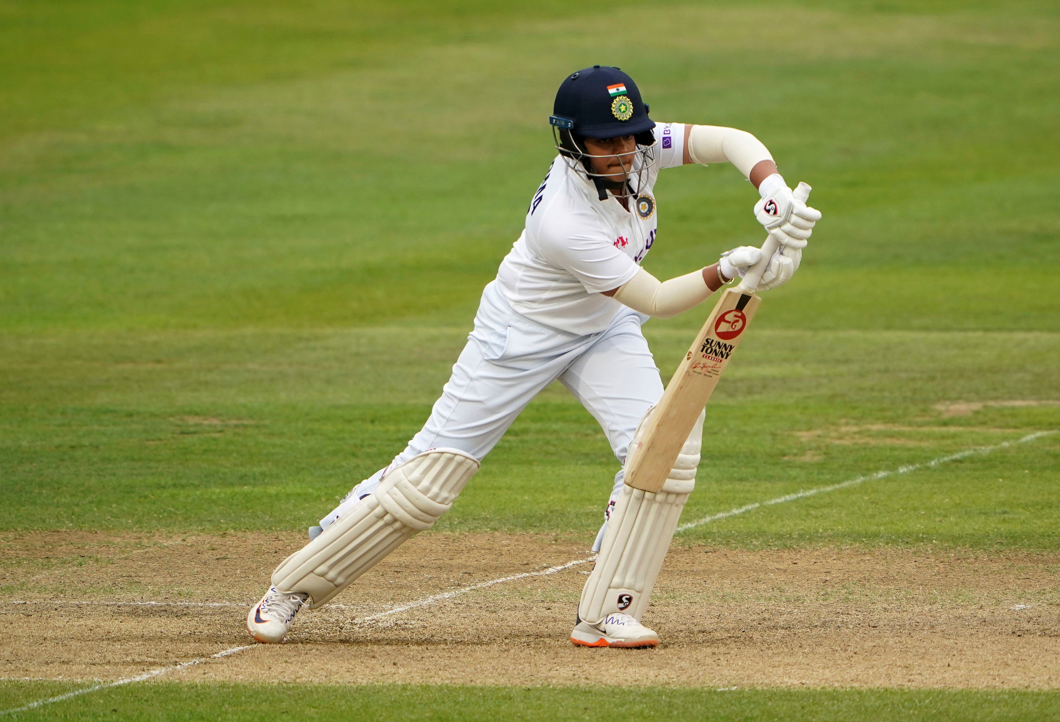 Shafali Verma in action during day three of the Women's International Test match between England and India at the Bristol County Ground.(AP) Shafali Verma in action during day three of the Women's International Test match between England and India at the Bristol County Ground.(AP)