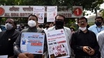 Members of IMA demonstrating with placards, demanding a central law to protect doctors against violence, outside AIIMS in New Delhi.(Amal KS/HT PHOTO) Members of IMA demonstrating with placards, demanding a central law to protect doctors against violence, outside AIIMS in New Delhi.(Amal KS/HT PHOTO)