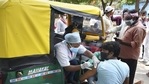 Health workers administer the Covid-19 vaccine to auto-rickshaw drivers outside the railway station in Ranchi, Jharkhand.(PTI file photo) Health workers administer the Covid-19 vaccine to auto-rickshaw drivers outside the railway station in Ranchi, Jharkhand.(PTI file photo)