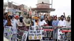 Members of the Youth Akali Dal staging a protest in Patiala on Saturday. Members of the Youth Akali Dal staging a protest in Patiala on Saturday.