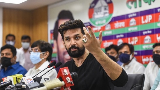 Chirag Paswan told the EC that the rebels had no locus standi to make the decisions that they had. (PTI Photo/Arun Sharma)(PTI)