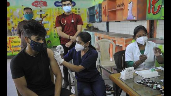 A vaccination camp underway in Sector 32, Chandigarh, on Saturday. (HT PHOTO) A vaccination camp underway in Sector 32, Chandigarh, on Saturday. (HT PHOTO)