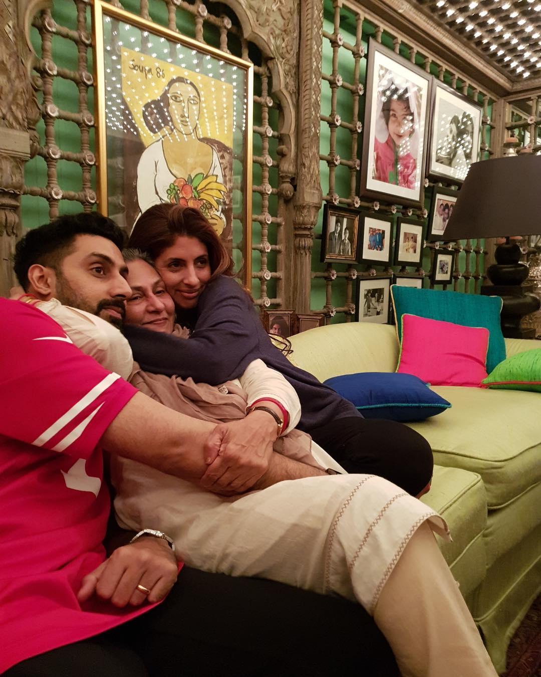 Abhishek Bachchan, Jaya Bachchan and Shweta Bachchan at their home Jalsa.