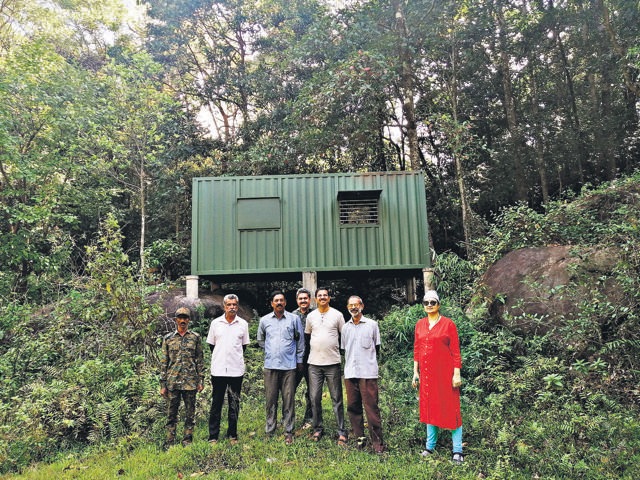 Conservationists GN Ashoka Vardhana and his wife Devaki (not pictured) and Dr Krishna Mohan (centre) haven’t built a single structure on their 15 acres.Their only concession has been a container unit installed so researchers have somewhere to stay on field trips to the area. Conservationists GN Ashoka Vardhana and his wife Devaki (not pictured) and Dr Krishna Mohan (centre) haven’t built a single structure on their 15 acres.Their only concession has been a container unit installed so researchers have somewhere to stay on field trips to the area.