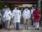Lok Janshakti Party leader Chirag Paswan with others after a meeting at the Election Commission in New Delhi on Friday.(Sanchit Khanna/HT Photo) Lok Janshakti Party leader Chirag Paswan with others after a meeting at the Election Commission in New Delhi on Friday.(Sanchit Khanna/HT Photo)