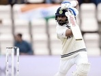 Indian skipper Virat Kohli plays a shot during the second day of the World Test Championship final match between New Zealand and India, at the Rose Bowl in Southampton on Saturday.