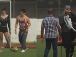 Disha Patani, Tiger Shroff and Ranbir Kapoor stepped out for a football match.(Varinder Chawla)