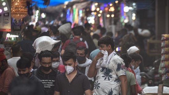 Markets in Delhi pulled down their shutters on April 19 due to a spike in Covid-19 cases and were allowed to reopen recently. (Photo by Sanchit Khanna/ Hindustan Times) (Sanchit Khanna/HT PHOTO) Markets in Delhi pulled down their shutters on April 19 due to a spike in Covid-19 cases and were allowed to reopen recently. (Photo by Sanchit Khanna/ Hindustan Times) (Sanchit Khanna/HT PHOTO)