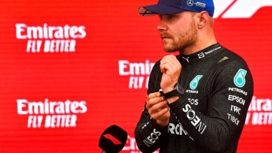 Mercedes driver Valtteri Bottas of Finland addresses the media(AP)