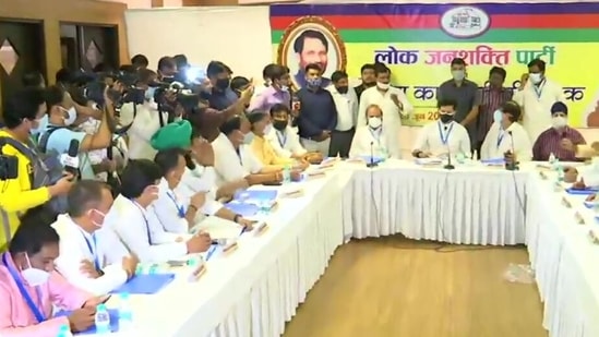 Chirag Paswan at Lok Janshakti Party's national executive meeting in Delhi on Sunday. (ANI Photo) Chirag Paswan at Lok Janshakti Party's national executive meeting in Delhi on Sunday. (ANI Photo)