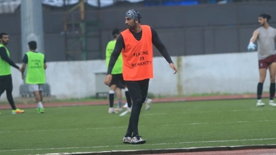 Ranbir Kapoor seen on the football field.(Varinder Chawla)