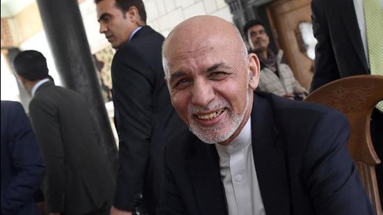 Afghan President Ashraf Ghani talks with journalists after a press conference at the presidential palace in Kabul . (AFP) Afghan President Ashraf Ghani talks with journalists after a press conference at the presidential palace in Kabul . (AFP)