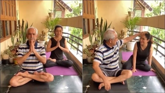 Father's Day 2021: Tisca Chopra and dad bond over Yoga’s Padmasana, Bhujangasana(Instagram/tiscaofficial)