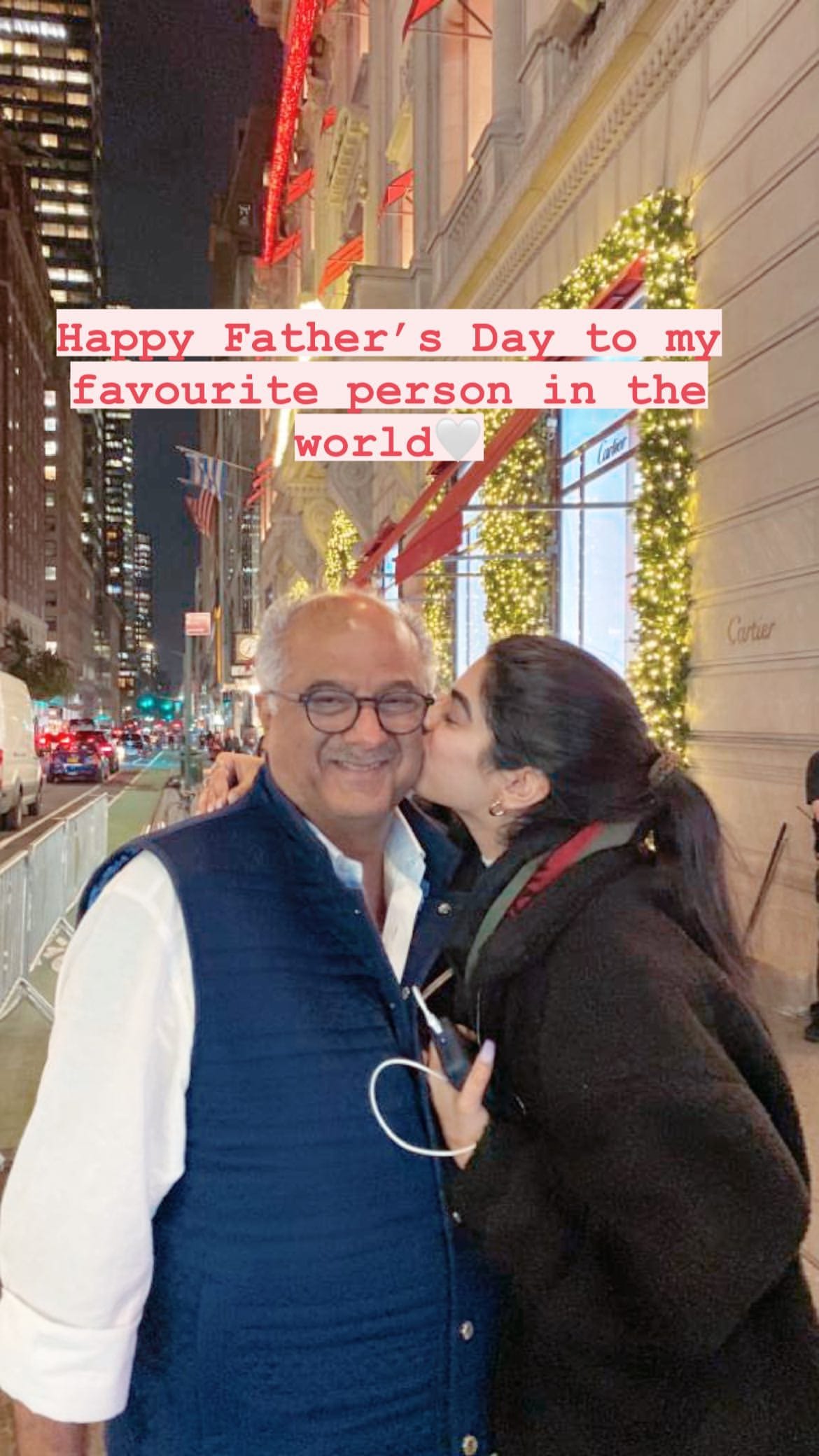 Khushi Kapoor wishes Boney Kapoor.